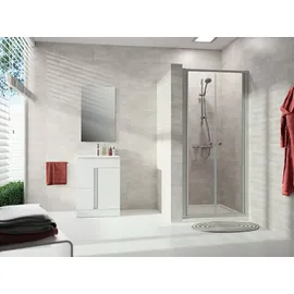 Hüppe Alpha 2 Pendeltür, teilgerahmt, Duschkabine: Profilfarbe weiß Glas ESG Privatima mit Anti-Plaque