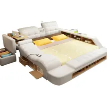 aea Doppel Design Leder Bett Polster Betten Moderne Hotel Multifunktion USB Sound - Weiß