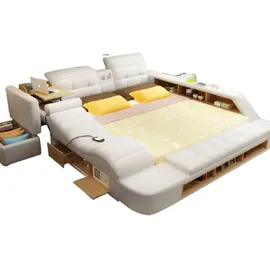 aea Doppel Design Leder Bett Polster Betten Moderne Hotel Multifunktion USB Sound - Weiß