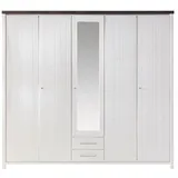 Southampton Kleiderschrank 5-türig Kiefer massiv weiss lasiert / Braun