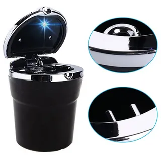 Aukson G59C Autoaschenbecher mit LED-Beleuchtung und Getränkehalter – Gluttöter für Auto, Haus und Büro – Kompakt, 9,5 x 7,5 x 7,5 cm