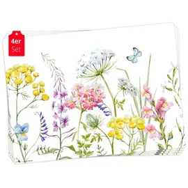 Tischsetmacher Tischsets | Platzsets abwaschbar – Blumenwiese Aquarell bunt – aus Premium Vinyl (Kunststoff – BPA-frei) - 4 Stück - 44 x 32 cm - rutschfeste Tischdekoration!