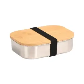 KESPER Lunchbox, Metall, Bambus, Maße: 21 x 6 x 15,7 cm, Farbe: Silber, Braun | 18021