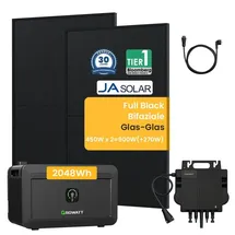 Growatt NOAH 2000 Solarspeicher für Balkonkraftwerk + 2x 450W Bifaziale Solarmodule + 800W Wechselrichter