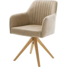DeLife Esszimmerstuhl Greg-Flex Mikrofaser Beige Vintage Holzgestell kantig Natur Taschenfederkern
