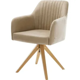 DeLife Esszimmerstuhl Greg-Flex Mikrofaser Beige Vintage Holzgestell kantig Natur Taschenfederkern