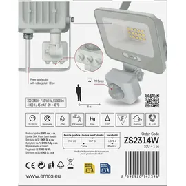 EMOS LED Strahler Aluminium 10 W mit Bewegungsmelder 20 cm weiß