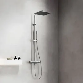 Fortis Spa flat 300 XXL Duschsystem mit Thermostat, Metall-Stabhandbrause und Metall-Kopfbrause extraflach, 1124239PC,