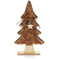COM-FOUR® Dekorativer Aufsteller für Weihnachten - Weihnachtsbaum aus Holz mit Kunstfell und Glöckchen - Tannenbaum als Weihnachtsdeko (01 Stück Tanne 40cm braun)
