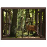 ARTland Wandbild »Fensterblick - Hirsch 4 Wald«, Fensterblick, (1 St.), als Leinwandbild, Wandaufkleber in verschied. Größen, braun