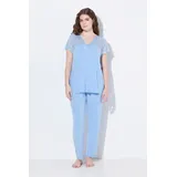 Ulla Popken Pyjama Spitze V-Ausschnitt Blau 54/56
