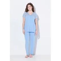 Ulla Popken Pyjama Spitze V-Ausschnitt Blau 54/56
