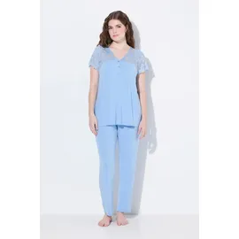 Ulla Popken Pyjama Spitze V-Ausschnitt Blau 54/56