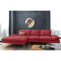 Ecksofa W.SCHILLIG "enjoy&MORE, Designsofa, bequem, zeitlos und elegant, L-Form", rot (ruby rot z59), B:340cm H:87cm T:185cm, Chenille-Flachgewebe R66 (85% Polyester, 15% Nylon), Longlife Xtra-Leder Z59: Glattleder mit modischer Prägung. Hautstärke 0, 9 - 1, 1 mm, Stoff S37 (100% Polyester), Sofas, mit Sitztiefenverstellung, Füße silber matt, Breite 340 cm