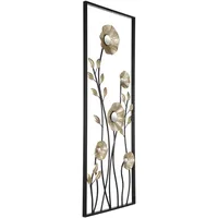 eglo living 3D Wandbild mit Rahmen Wanddeko mit Blumen Metall in Messing 385 x 100 cm