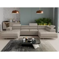 Sofnet Wohnlandschaft Caris U mit Schlaffunktion und einstellbare Kopfstützen, Ecksofa mit zwei Bettkästen, Couch, Sofa, Bettsofa (Beige (Paros 02), Ecksofa Links)