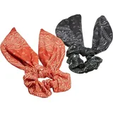 URBAN CLASSICS Bandana Print Scrunchies With XXL Bow 2-Pack, - Orange - one size