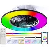 YUNZI Deckenventilator Beleuchtet Mit Fernbedienung Leiser RGB-Farbwechsel, Bluetooth-Lautsprecher, Musik Versteckte Deckenventilator Mit Beleuchtung Lampe Dimmbar Für Schlafzimmer Wohnzimmer