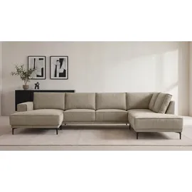 OTTO home Wohnlandschaft OTTO HOME "XXL Sofa Oland, Struktur, Flachgewebe, Luxus-Microfaser, Boucle", beige, B:345cm H:85cm T:210cm, 100% Polyester, Sofas, Wohnlandschaft, U-Form, 345 cm, Wellenunterfederung, Skandi-Design, Metallfüße, Topseller