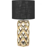 Beliani Tischlampe Keramik geometrisch Gold mit Stoffschirm Trommelform Schwarz Sejla