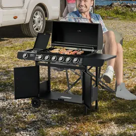 Outsunny Gasgrill Grillwagen 135 x 50 x 100 cm Schwarz