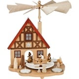 Erzgebirgische Volkskunst Richard Glässer GmbH Weihnachtspyramide Haus Winterkinder, Handarbeit aus dem Erzgebirge beige