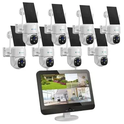 LUVISION Dual WLAN PTZ Überwachungssystem mit LED Monitor 4MP Solar PTZ Überwachungskamera Mikrofon, Sirene, Smarte Nachtsicht 8 Kameras