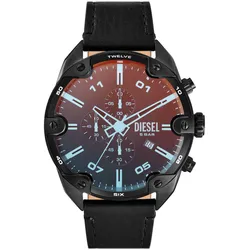 Chronograph DIESEL "SPIKED", schwarz, Armbanduhren, Herren, Armbanduhr, Herrenuhr, Lederarmband, Quarzuhr, Stoppfunktion