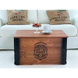 Uncle Joe ́s Truhe Coffee Couchtisch Truhentisch im Vintage Shabby chic Style aus Massiv-Holz in braun mit Stauraum und Deckel Holzkiste Beistelltisch Landhaus Wohnzimmertisch Holztisch nussbaum