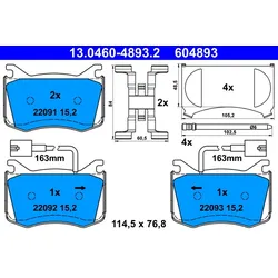 ATE Bremsbelagsatz, Scheibenbremse vorne rechts links mit Zubehör für FIAT 77367676 13.0460-4893.2