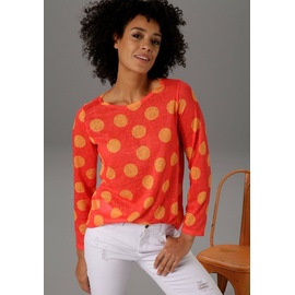 Aniston CASUAL Langarmshirt ANISTON CASUAL Gr. 46, orange (orangerot, orange) Damen Shirts Langarmshirt Rundhalsshirt Jersey mit Punkten Bestseller