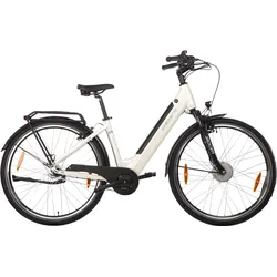 E-Bike SAXONETTE "SAXONETTE Comfort Plus 5.0 E-Bike Damen 28 Zoll" Gr. 45, weiß, E-Bikes, 45cm, 28 Zoll (71,12cm), (mit integr. Akku), Elektrofahrrad für Alltag und Einkauf