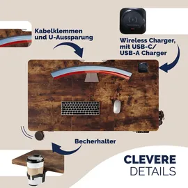 CASARIA Höhenverstellbarer Schreibtisch Braun