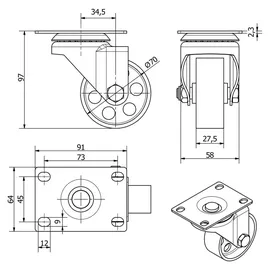 SOTech Möbelrolle Rostock Ø 70 mm 58 x 97