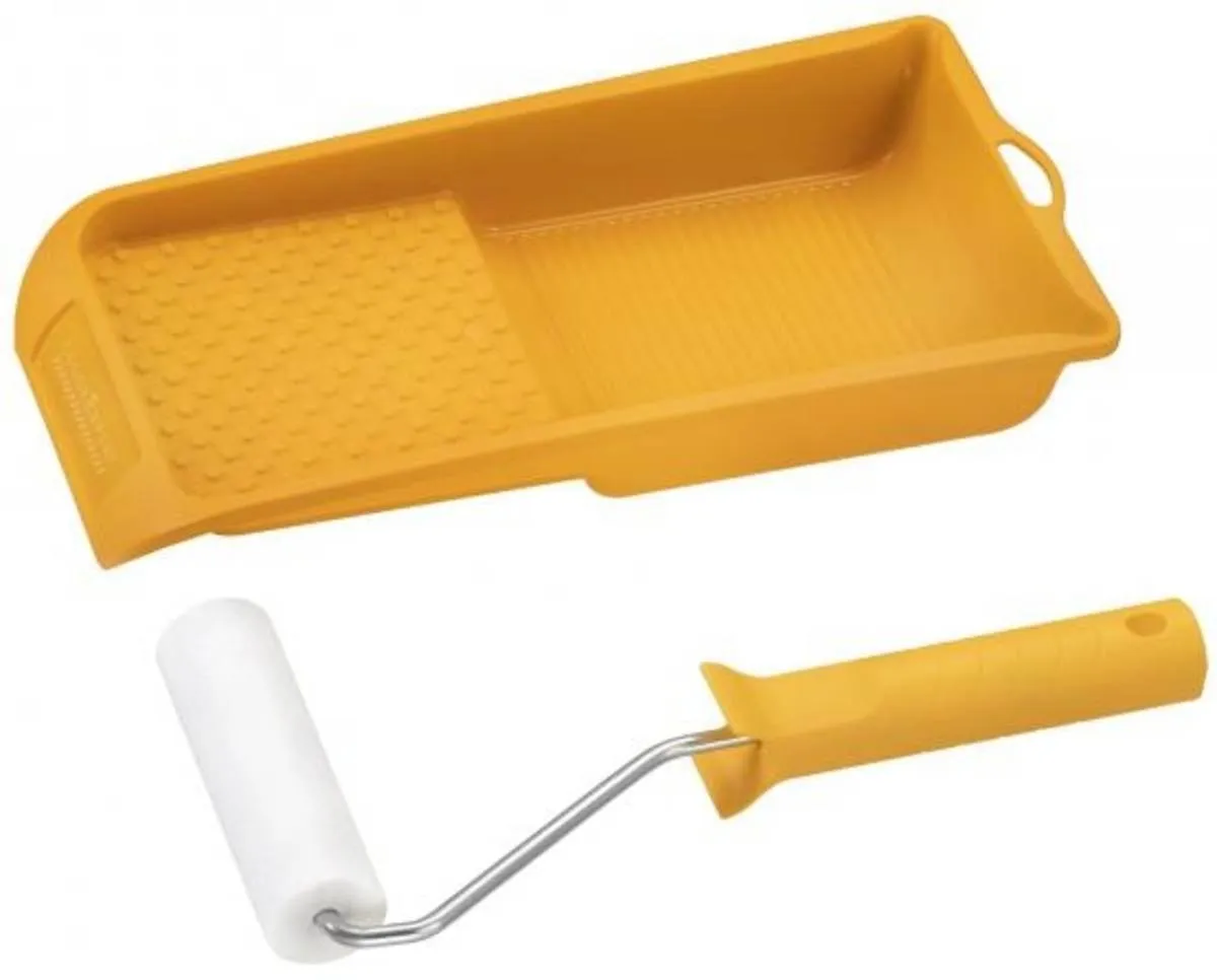 Color Expert 3-tlg Lackierroller-Set, fein 11cm, gerade, Bügellänge 27,5 cm, mit Farbwanne 15x32 cm