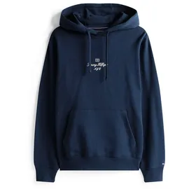 Tommy Hilfiger Hoodie TOMMY HILFIGER "OUTLINE FLAG SCRIPT HOODIE", Herren, Gr. M, blau (desert sky), Sweatware, Obermaterial: 100% Baumwolle, Rippbündchen, Sweatshirts Hoodie, mit kontrastfarbener Stickerei