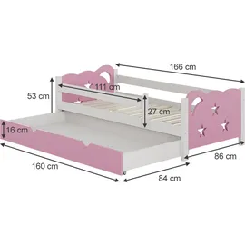 VitaliSpa Kinderbett Jessica 80 x 160 cm Spanplatte rosa/weiß
