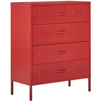 Beliani Kommode Rot Metall, 4 Schubladen, 80x102x40 cm, Wohnzimmer,