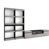 Skraut Home | Wohnwand Wohnzimmer | Wohnzimmermöbel, Möbelset | 320x186x35cm | Für TV-Geräte bis zu 80" | Elektrokamin. | Moderner Stil | Zement
