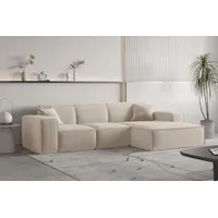 Fun Möbel Ecksofa Designersofa Celes Premium Opera Velvet Sand Ottomane Rechts