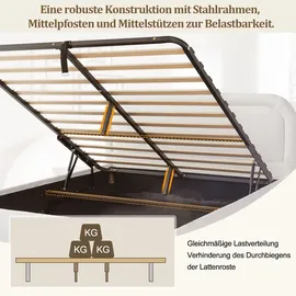 stilvora Polsterbett 160×200 cm mit hydraulischem Stauraum, Doppelbett mit Lattenrost und gepolstertem Kopfteil, Schlafbett für Schlafzimmer mit ... - Weiß