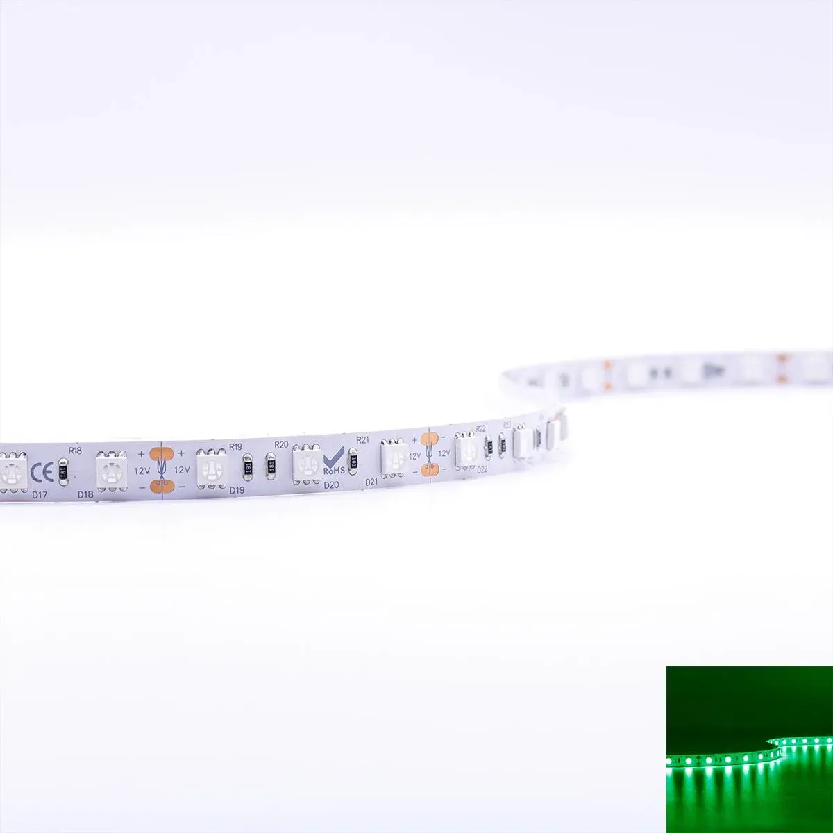 Strip 12V 5M 14,4W/m 60LED/m 10mm - Lichtfarbe: Grün - Schutzart: IP20