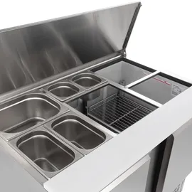 GastroHero Saladette Eco 1045 mit Kühlung, 302 Liter, 2 Edelstahl Türen, 2 Einlegeböden, GN-Behältereinlass, Digitale Temperaturanzeige,