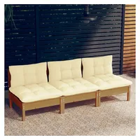 vidaXL 3-Sitzer-Gartensofa mit Creme Kissen Massivholz Kiefer