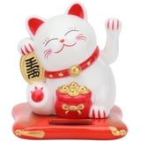 BuyWeek Winkekatze, Solarbetriebene Glückskatze Niedliche Winkende Katze Maneki Neko Katze Ornament für Zuhause, Büro, Auto(Weiß)