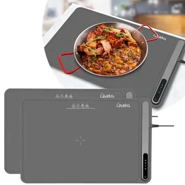 casativo Profi Silikon-Warmhalteplatte, 2er Set (250W) – Elektrischer Speisenwärmer mit 3 Stufen (55-100°C), Warmhaltematte mit LCD-Touch-Display, rollb...