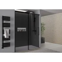 Nischendusche mit Schiebetür Soft-Close Bernstein DX906 FLEX 100 cm Schwarz matt 8 mm Nano Graues Glas