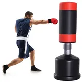 BlingBin Boxsack Standboxsack Höhenverstellbar mit Federung, Trainingboxsack, Rot (1er Set, 1-tlg., Gesamtmaße: 58*58*186cm, Belastbarkeit: 150kg), Ideal für Training & Fitness, für Erwachsene & Jugendliche rot|schwarz