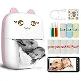 Tragbarer Mini-Drucker, tintenloser Aufkleberdrucker mit 8 Rollen Papier, Bluetooth, kabelloser Mini-Thermodrucker, kompatibel mit iOS + Android, für Tagebuch, Memo, Foto, Druckpod, Geschenke für