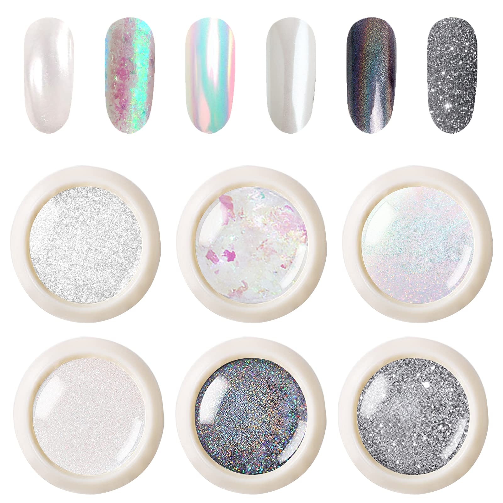 Nagelpuder Set, Pearl Powder Metallic Nail Art Pulver, Nail Chrome Glitzerpuder Pulver Mirror Powder Set,für Salon Home Nail Art DIY(04)